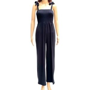 SO Goods For Life Black Smocked Wide Leg Jumpsuit Tie Straps Plus Size 1X